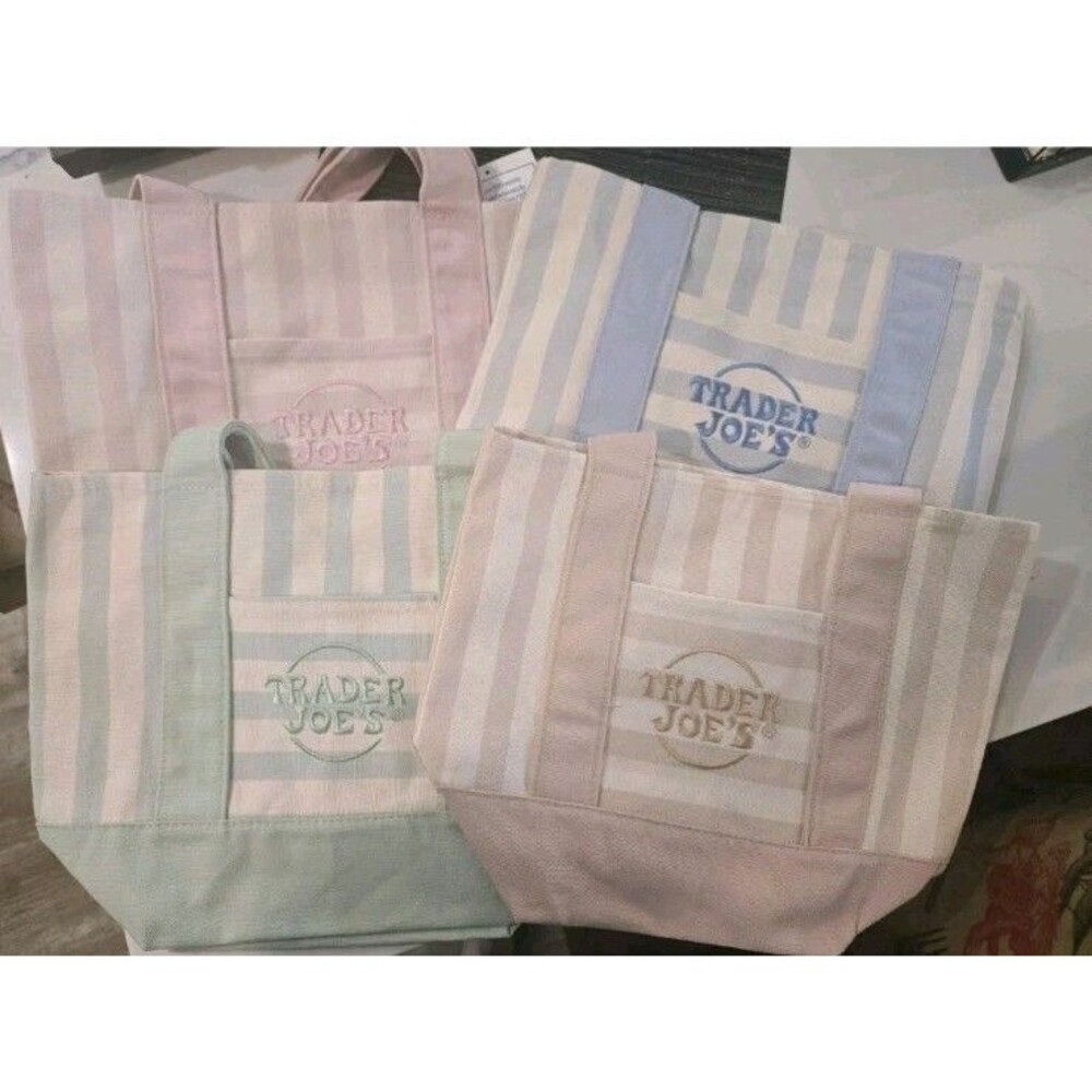 Trader Joe’s Mini Pastel Stripe Canvas Tote Bag Limited Edition